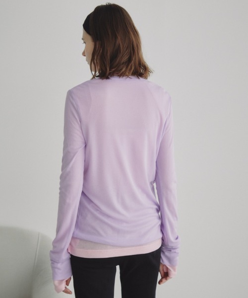 Auntie Rosa Holiday(アンティローザホリデー)の「シアーリブヘンリーネックトップス(Tシャツ/カットソー・レディース・グレー/ラベンダー/ライム/ピンク/アイボリー/ブラック・FREE)」の15枚目の写真