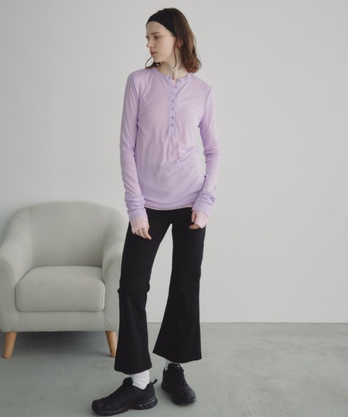 Auntie Rosa Holiday(アンティローザホリデー)の「シアーリブヘンリーネックトップス(Tシャツ/カットソー・レディース・グレー/ラベンダー/ライム/ピンク/アイボリー/ブラック・FREE)」の16枚目の写真