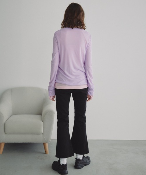 Auntie Rosa Holiday(アンティローザホリデー)の「シアーリブヘンリーネックトップス(Tシャツ/カットソー・レディース・グレー/ラベンダー/ライム/ピンク/アイボリー/ブラック・FREE)」の19枚目の写真