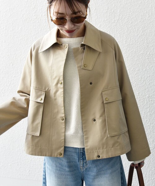 【新品】SHIPS any シャンブレー Aライン フレア ショート コート SHIPS any:〈手洗い可能〉シャンブレー Aライン フレア ショート