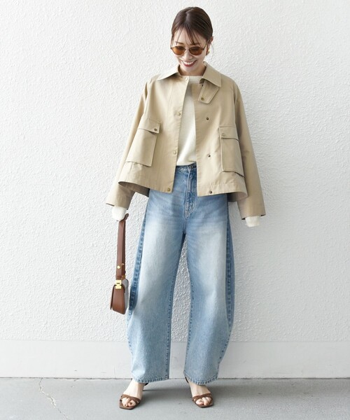 【新品】SHIPS any シャンブレー Aライン フレア ショート コート SHIPS any:〈手洗い可能〉シャンブレー Aライン フレア ショート