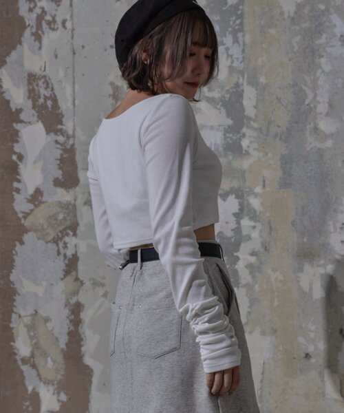 Mavie..7（メヴィセットゥ）の「【Mavie..7】カップ付インナーロンT（Tシャツ/カットソー・レディース・ブラック/オフホワイト・FREE）」の21枚目の写真