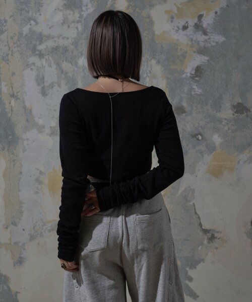 Mavie..7（メヴィセットゥ）の「【Mavie..7】カップ付インナーロンT（Tシャツ/カットソー・レディース・ブラック/オフホワイト・FREE）」の11枚目の写真