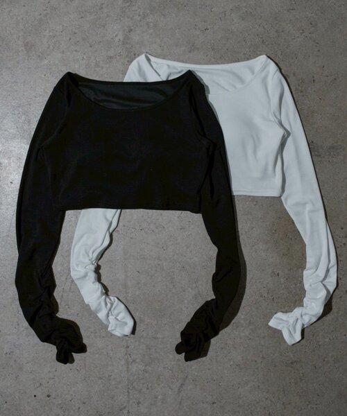 Mavie..7（メヴィセットゥ）の「【Mavie..7】カップ付インナーロンT（Tシャツ/カットソー・レディース・ブラック/オフホワイト・FREE）」の3枚目の写真