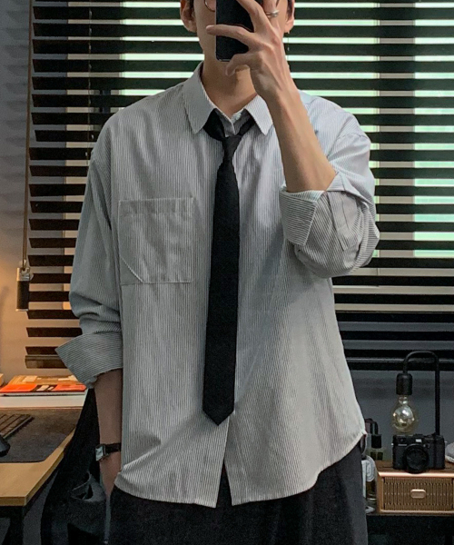ROTEMBER(ローテンバー)の「オーディナリークロップストライプシャツ【WHITE】(シャツ/ブラウス・メンズ・その他・SMALL/MEDIUM/LARGE/X-LARGE)」の1枚目の写真