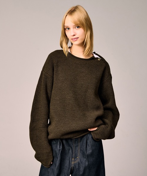 SHOULDER BUTTON RIB KNIT / ショルダーボタンリブニット（ニット