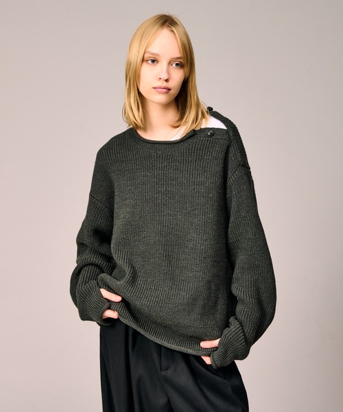 SHOULDER BUTTON RIB KNIT / ショルダーボタンリブニット（ニット