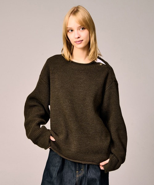 SHOULDER BUTTON RIB KNIT / ショルダーボタンリブニット（ニット