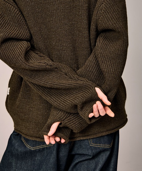 トップス NO/FAITH STUDIOS BUTTON KNIT BROWN SHOULDER BUTTON RIB KNIT / ショルダーボタンリブニット（ニット