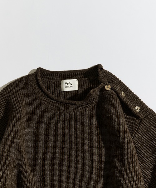 STONE  オリーブ リブニットセーター SHOULDER BUTTON RIB KNIT / ショルダーボタンリブニット（ニット