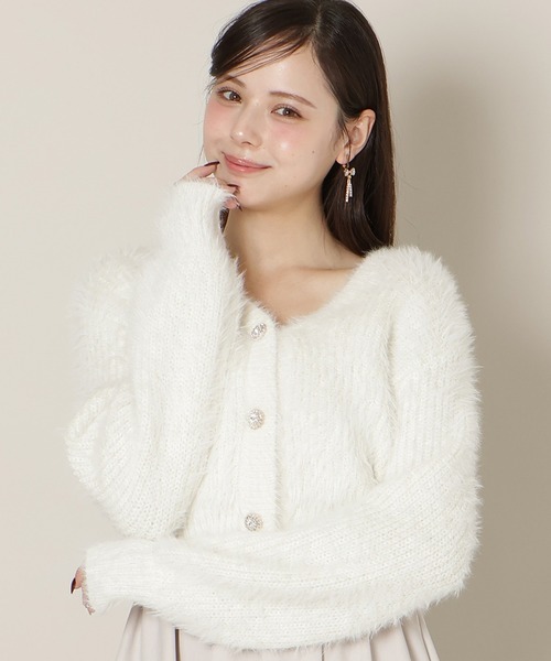 WILLSELECTION（ウィルセレクション）の「Vネックラメフェザーカーディガン（カーディガン/ボレロ・レディース・オフホワイト/モカ/ベージュ/ピンク・FREE）」の2枚目の写真