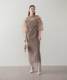 セール】【LEJA】ドットチュールフラワースパンコールIラインドレス