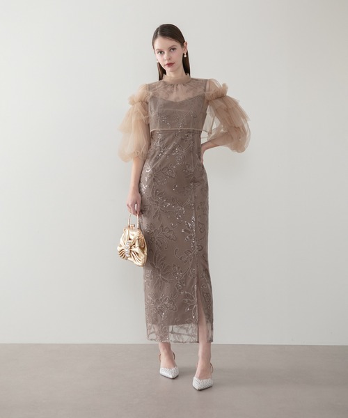 Leja(レジャ)の「【LEJA】フリルチュールスパンコールフローラルIラインワンピースオケージョンドレス(ドレス・レディース・モカ/グレー・SMALL/MEDIUM)」の7枚目の写真