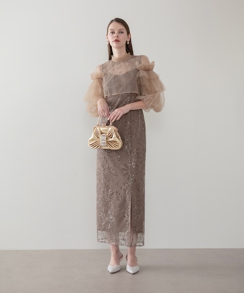 Leja(レジャ)の「【LEJA】フリルチュールスパンコールフローラルIラインワンピースオケージョンドレス(ドレス・レディース・モカ/グレー・SMALL/MEDIUM)」の8枚目の写真