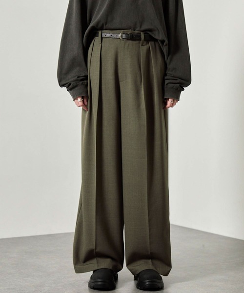 Alfred Alex（アルフレッドアレックス）の「【Alfred Alex】ウールライク 2タック ストレート バギースラックス【セットアップ対応】（スラックス・メンズ・ブラック系/スミクロ/スモークグレー/グレー・L/M/S）」の4枚目の写真