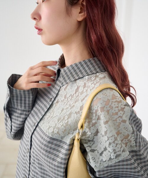 Kastane（カスタネ）の「【1.1(木)0:00発売/S.Mサイズ展開/WEB先行】パッチワークレースシャツ（シャツ/ブラウス・レディース・ブラック/ライトグレー・SMALL/MEDIUM）」の12枚目の写真