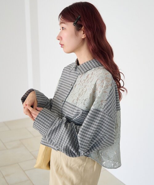 Kastane（カスタネ）の「【1.1(木)0:00発売/S.Mサイズ展開/WEB先行】パッチワークレースシャツ（シャツ/ブラウス・レディース・ブラック/ライトグレー・SMALL/MEDIUM）」の16枚目の写真