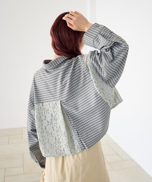 Kastane（カスタネ）の「【1.1(木)0:00発売/S.Mサイズ展開/WEB先行】パッチワークレースシャツ（シャツ/ブラウス・レディース・ブラック/ライトグレー・SMALL/MEDIUM）」の17枚目の写真