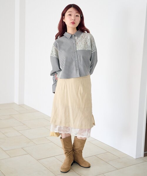 Kastane（カスタネ）の「【1.1(木)0:00発売/S.Mサイズ展開/WEB先行】パッチワークレースシャツ（シャツ/ブラウス・レディース・ブラック/ライトグレー・SMALL/MEDIUM）」の18枚目の写真