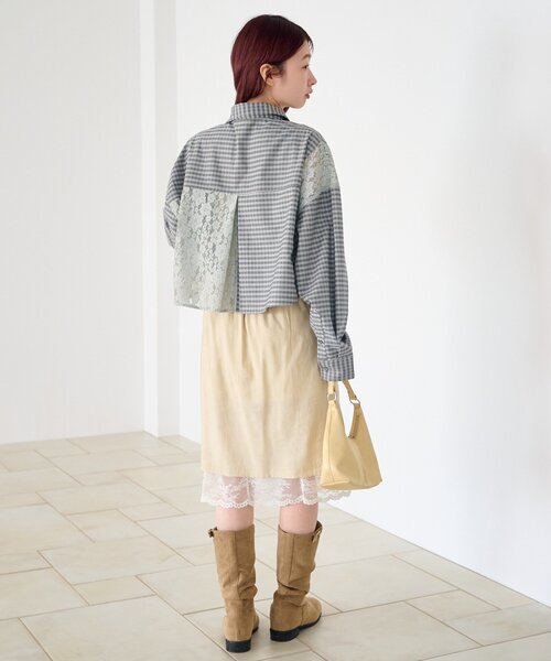 Kastane（カスタネ）の「【1.1(木)0:00発売/S.Mサイズ展開/WEB先行】パッチワークレースシャツ（シャツ/ブラウス・レディース・ブラック/ライトグレー・SMALL/MEDIUM）」の21枚目の写真