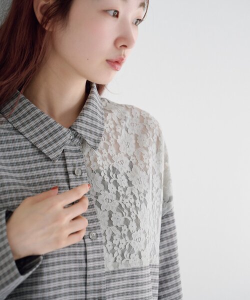 Kastane（カスタネ）の「【1.1(木)0:00発売/S.Mサイズ展開/WEB先行】パッチワークレースシャツ（シャツ/ブラウス・レディース・ブラック/ライトグレー・SMALL/MEDIUM）」の22枚目の写真