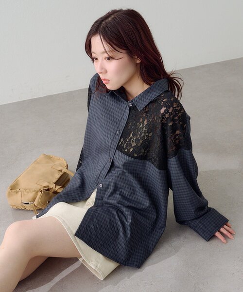 【hotaruです】レースパッチワークトップ❤️ ネイビー パッチワークレース[017S0060540] | STYLEM FABRIC STORE