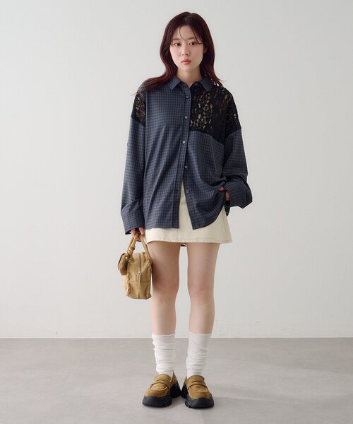 S.Mサイズ展開】パッチワークレースシャツ（シャツ/ブラウス