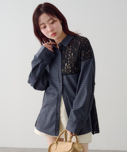S.Mサイズ展開】パッチワークレースシャツ（シャツ/ブラウス