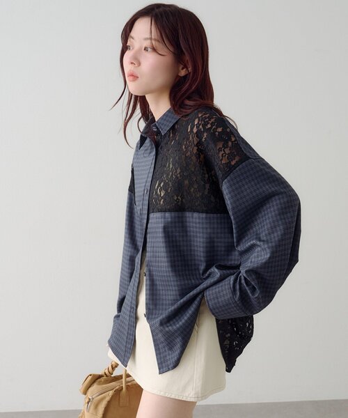 Kastane(カスタネ)の「【S.Mサイズ展開】パッチワークレースシャツ(シャツ/ブラウス・レディース・ブラック/ライトグレー・SMALL/MEDIUM)」の19枚目の写真