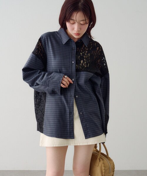 Kastane(カスタネ)の「【S.Mサイズ展開】パッチワークレースシャツ(シャツ/ブラウス・レディース・ブラック/ライトグレー・SMALL/MEDIUM)」の21枚目の写真