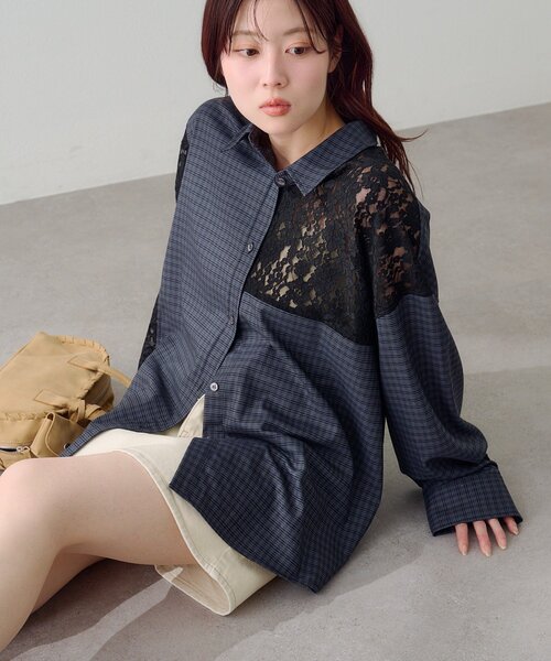 Kastane(カスタネ)の「【S.Mサイズ展開】パッチワークレースシャツ(シャツ/ブラウス・レディース・ブラック/ライトグレー・SMALL/MEDIUM)」の22枚目の写真