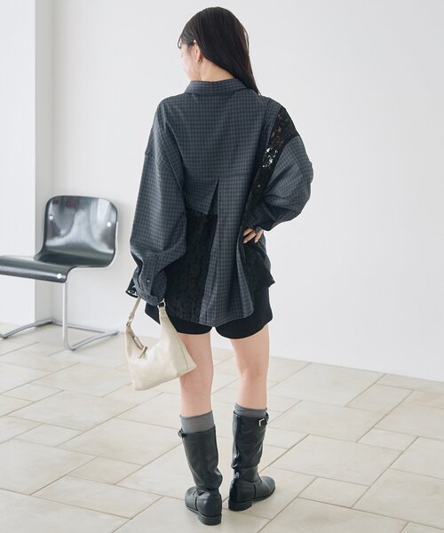 セール】【S.Mサイズ展開】パッチワークレースシャツ（シャツ/ブラウス