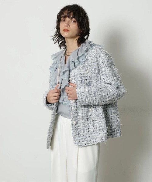 CADUNE（カデュネ）の「シャギーポケットジャケット（その他アウター・レディース・ホワイト系その他/ライトブルー・38/36）」の2枚目の写真