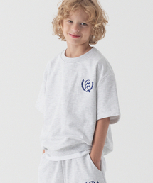 PIANER KIDS（ピアネールキッズ）の「ローレルロゴ刺繍オーバーサイズ半袖（ホワイトメランジ）（Tシャツ/カットソー）」