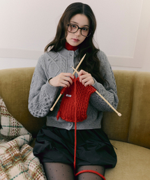 WOOL BUTTON CABLE CARDIGAN GRAY