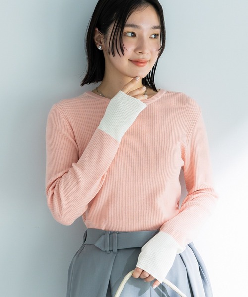 Green　Parks（グリーンパークス）の「アンチピリング袖配色ニットプルオーバー（ニット/セーター・レディース・アイボリー/ブラック/ピンク・FREE）」の3枚目の写真