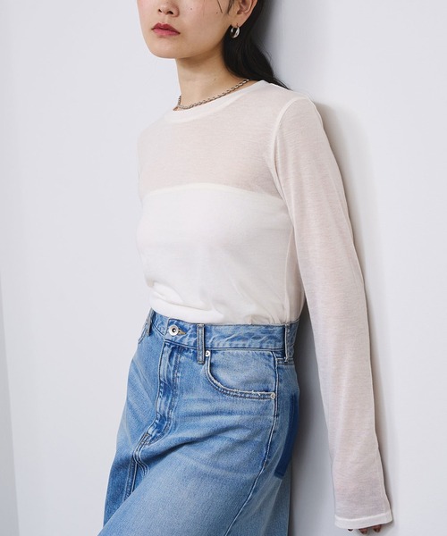 ROSE BUD(ローズバッド)の「SHEER L/S TEE(Tシャツ/カットソー・レディース・ピンク/ブラック/ホワイト・ONE SIZE)」の1枚目の写真
