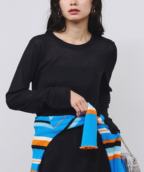 ROSE BUD(ローズバッド)の「SHEER L/S TEE(Tシャツ/カットソー・レディース・ピンク/ブラック/ホワイト・ONE SIZE)」の2枚目の写真