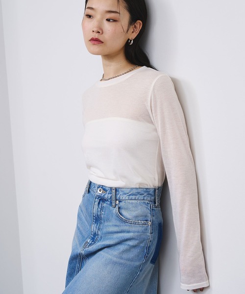 ROSE BUD(ローズバッド)の「SHEER L/S TEE(Tシャツ/カットソー・レディース・ピンク/ブラック/ホワイト・ONE SIZE)」の4枚目の写真