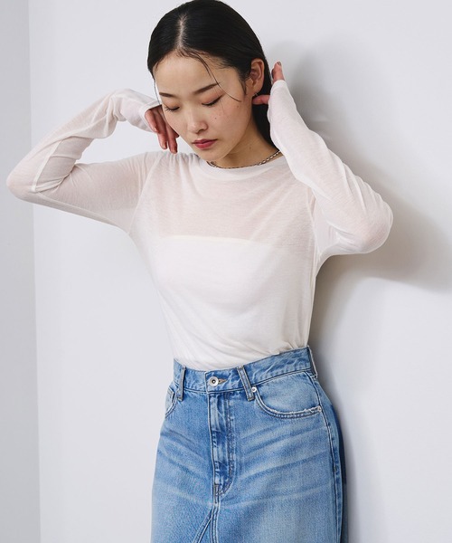 ROSE BUD(ローズバッド)の「SHEER L/S TEE(Tシャツ/カットソー・レディース・ピンク/ブラック/ホワイト・ONE SIZE)」の5枚目の写真