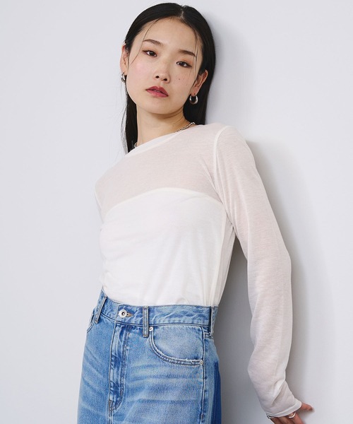 ROSE BUD(ローズバッド)の「SHEER L/S TEE(Tシャツ/カットソー・レディース・ピンク/ブラック/ホワイト・ONE SIZE)」の6枚目の写真