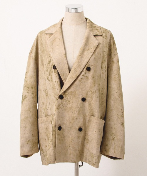 Revo.（レボ）の「Revo. ダメージジャガード ダブルブレスト テーラードジャケット［セットアップ対応］（テーラードジャケット・メンズ・アイボリー/チャコール・1/2）」の2枚目の写真