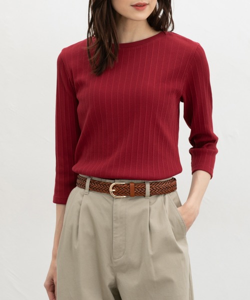 Honeys（ハニーズ）の「【ＵＶカット】７分袖ボートネックＴ（Tシャツ/カットソー・レディース・グレイッシュベージュ/ブラック/オフホワイト/グレイッシュブルー/レッド/ネイビー・L/LL/M/S）」の6枚目の写真