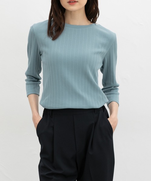 Honeys（ハニーズ）の「【ＵＶカット】７分袖ボートネックＴ（Tシャツ/カットソー・レディース・グレイッシュベージュ/ブラック/オフホワイト/グレイッシュブルー/レッド/ネイビー・L/LL/M/S）」の5枚目の写真