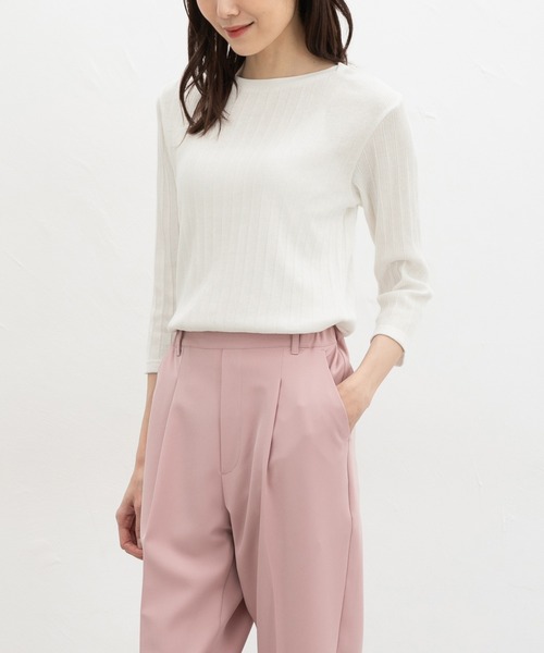 Honeys（ハニーズ）の「【ＵＶカット】７分袖ボートネックＴ（Tシャツ/カットソー・レディース・グレイッシュベージュ/ブラック/オフホワイト/グレイッシュブルー/レッド/ネイビー・L/LL/M/S）」の10枚目の写真