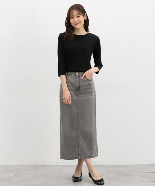 Honeys（ハニーズ）の「【ＵＶカット】７分袖ボートネックＴ（Tシャツ/カットソー・レディース・グレイッシュベージュ/ブラック/オフホワイト/グレイッシュブルー/レッド/ネイビー・L/LL/M/S）」の11枚目の写真