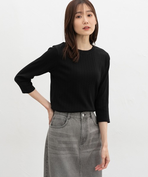 Honeys（ハニーズ）の「【ＵＶカット】７分袖ボートネックＴ（Tシャツ/カットソー・レディース・グレイッシュベージュ/ブラック/オフホワイト/グレイッシュブルー/レッド/ネイビー・L/LL/M/S）」の12枚目の写真