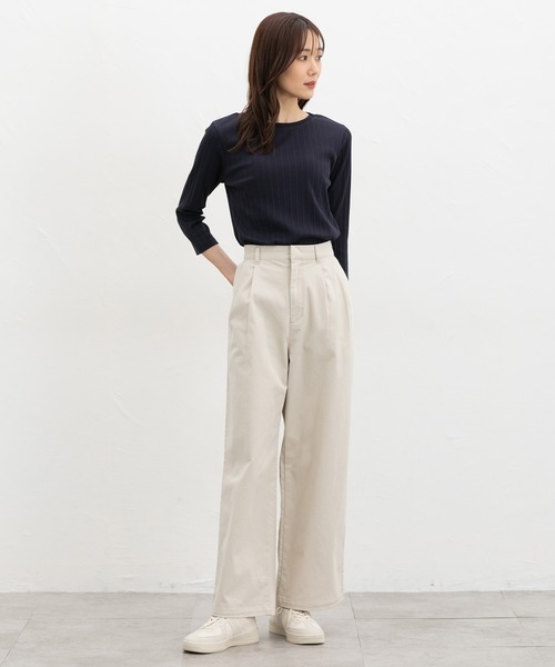 Honeys（ハニーズ）の「【ＵＶカット】７分袖ボートネックＴ（Tシャツ/カットソー・レディース・グレイッシュベージュ/ブラック/オフホワイト/グレイッシュブルー/レッド/ネイビー・L/LL/M/S）」の13枚目の写真