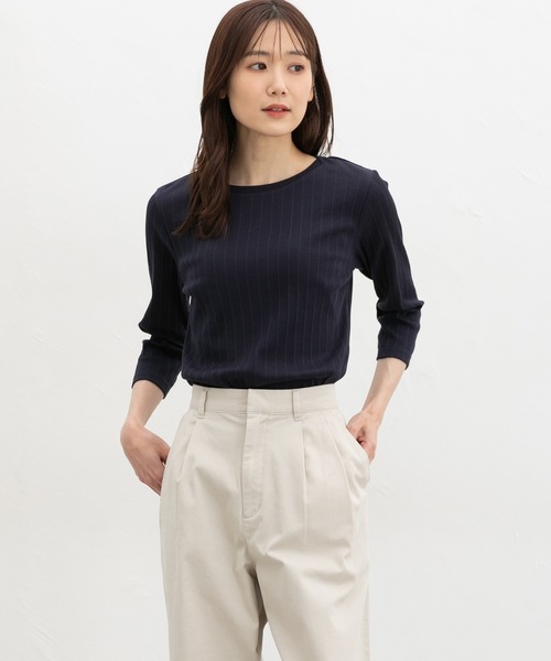 Honeys（ハニーズ）の「【ＵＶカット】７分袖ボートネックＴ（Tシャツ/カットソー・レディース・グレイッシュベージュ/ブラック/オフホワイト/グレイッシュブルー/レッド/ネイビー・L/LL/M/S）」の14枚目の写真