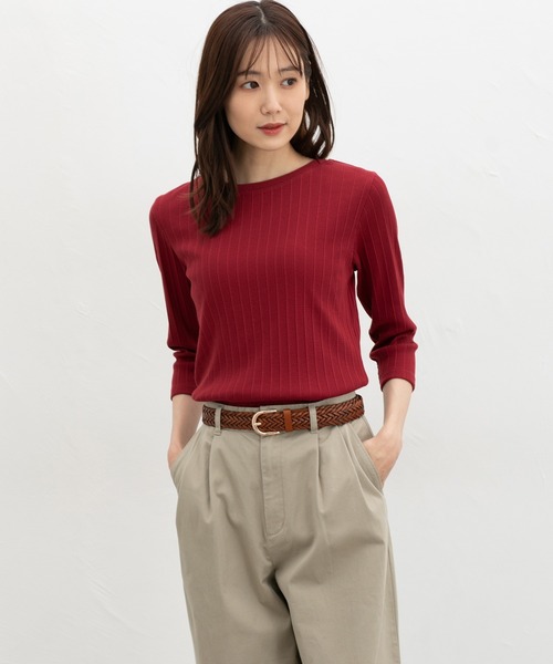 Honeys（ハニーズ）の「【ＵＶカット】７分袖ボートネックＴ（Tシャツ/カットソー・レディース・グレイッシュベージュ/ブラック/オフホワイト/グレイッシュブルー/レッド/ネイビー・L/LL/M/S）」の16枚目の写真